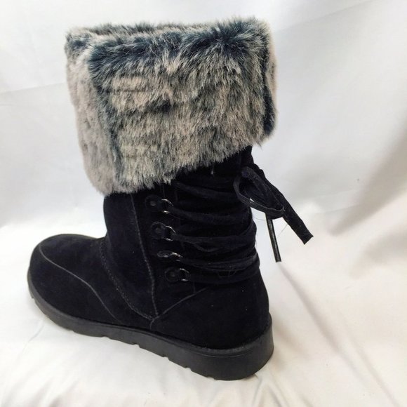 Rampage Womens Aligner Winter Snow Boots Black Mid Calf Lace Up Faux Fur 9.5 - Picture 8 of 10